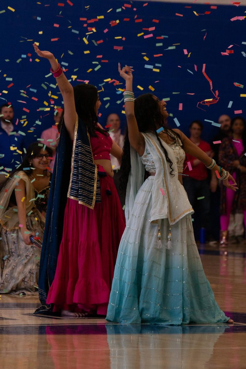Confetti filled finale of the Bollywood dance.
