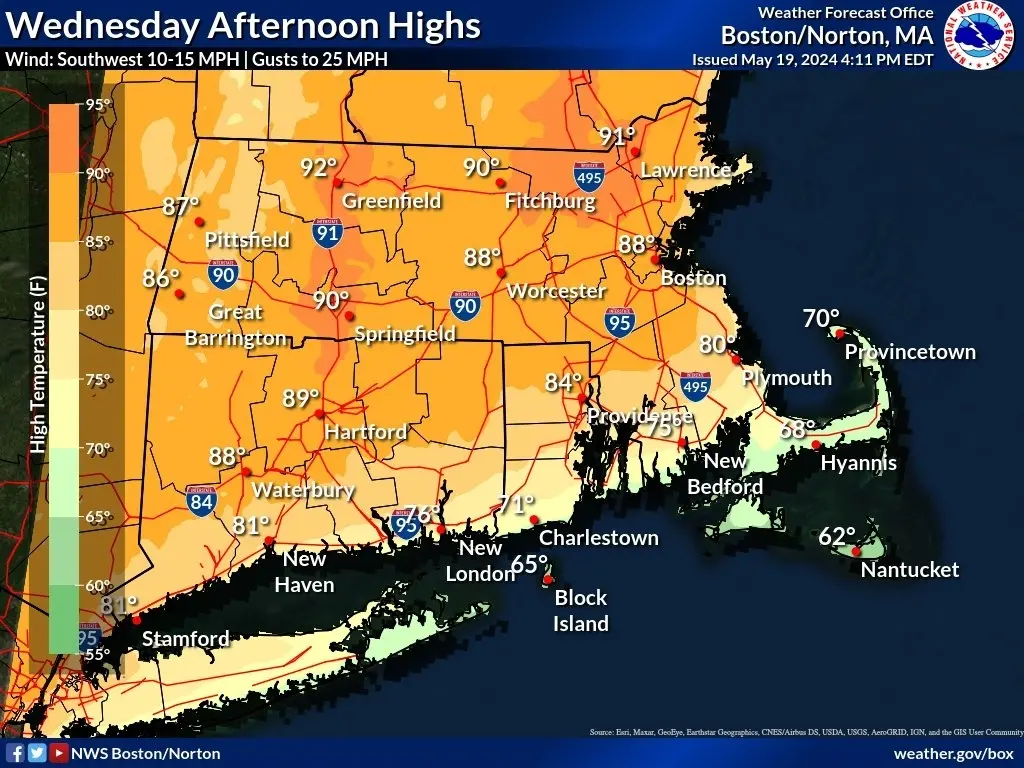 Projected Temps for Wednesday, May 22. via/National Weather Service