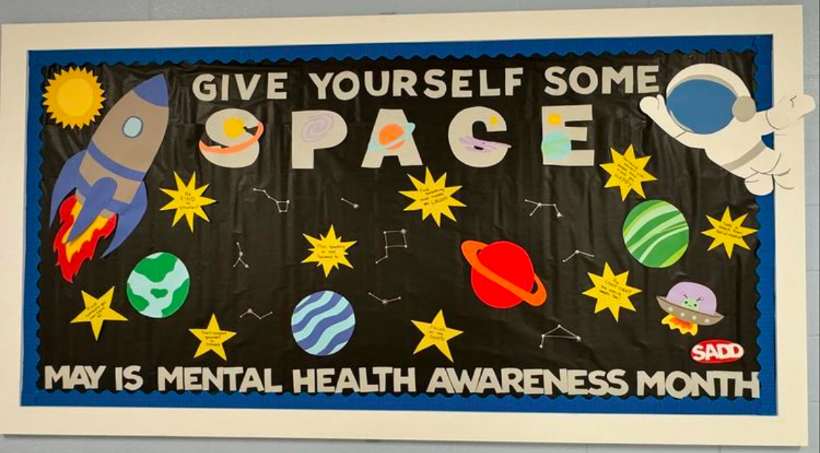 SADDs board, Give Yourself Some Space, located in BHS halls to support students.