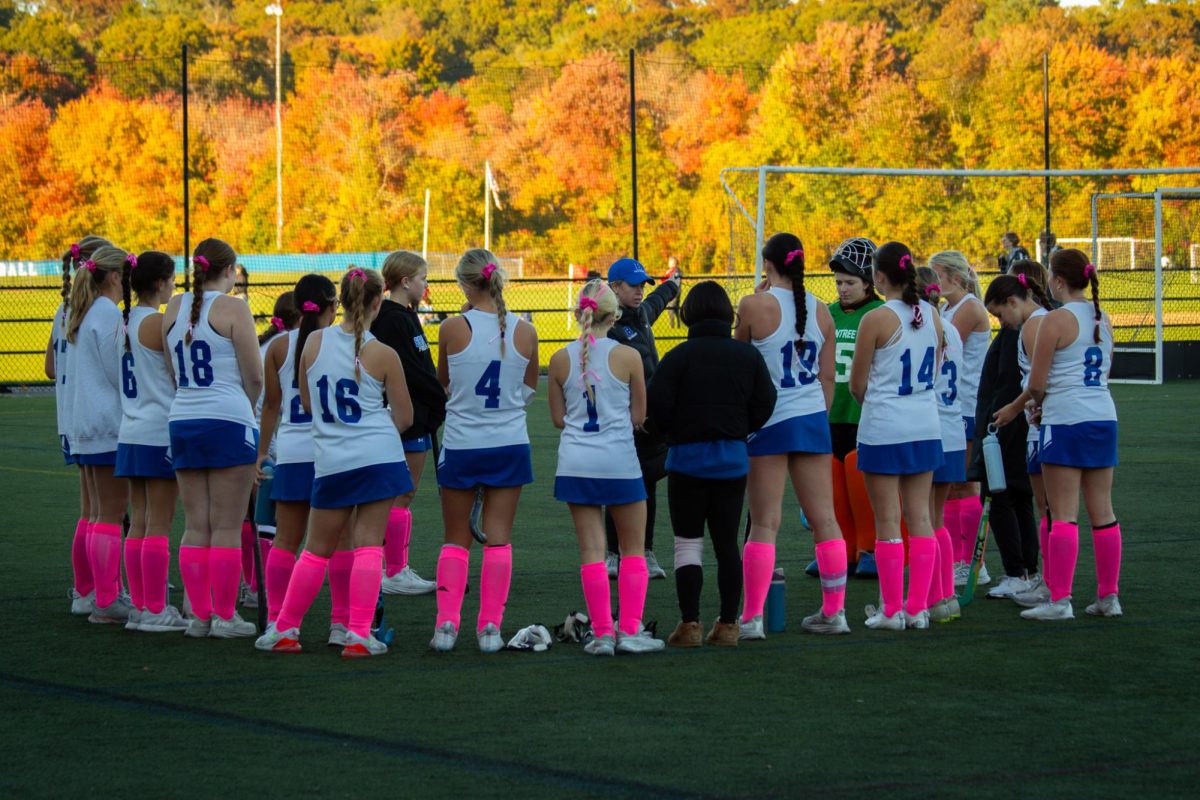 Braintree High Field Hockey at halftime at the side turf on October 16th, 2024. 