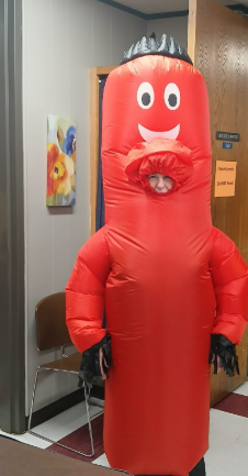 Ms. Moynihan dressed in an inflatable costume