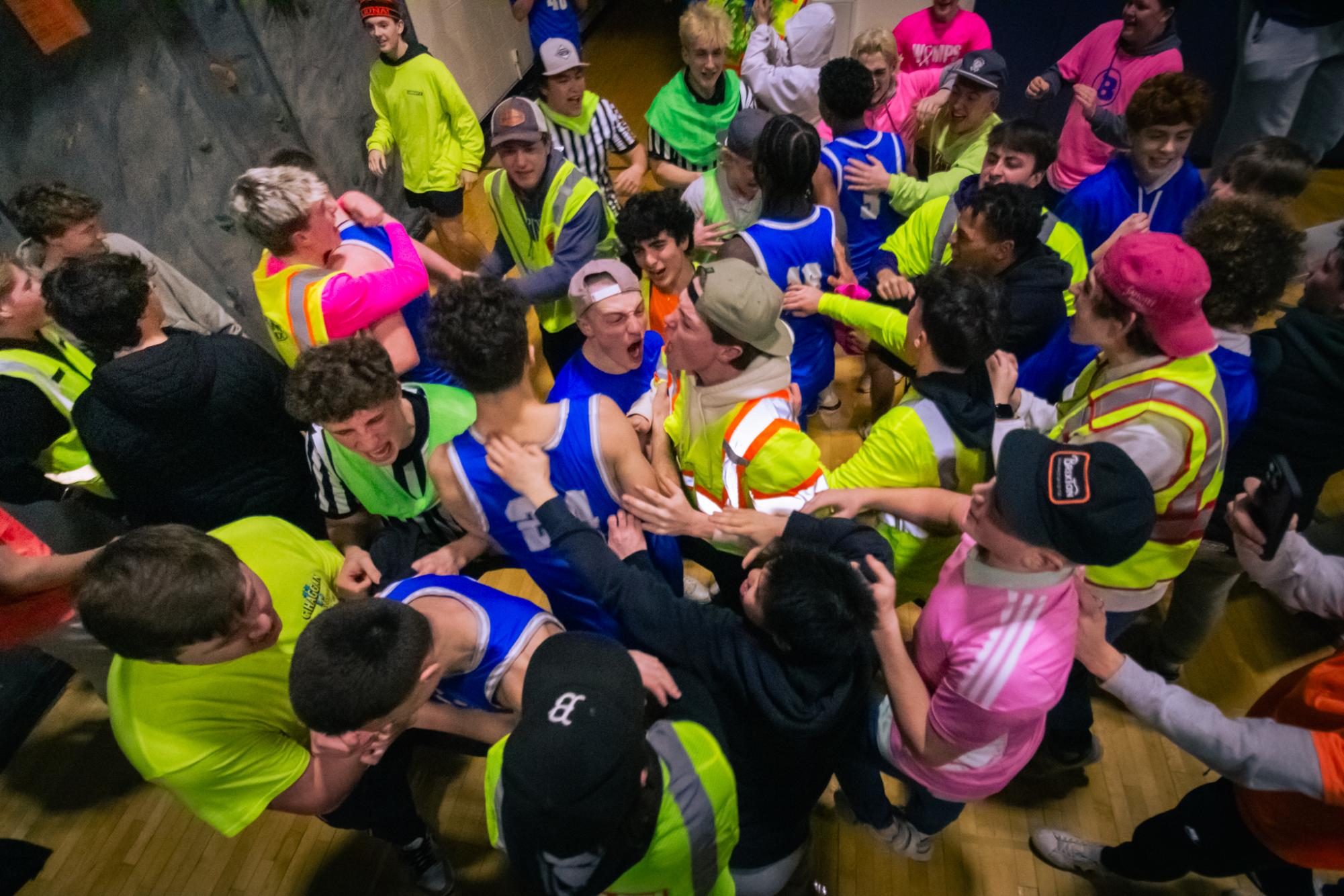 BHS student section and players celebrating after the big win at Andover High School on March 4th, 2025.