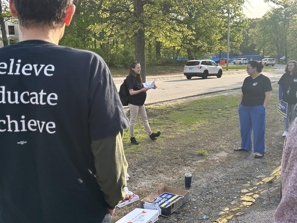 BEA teachers have a meeting outside of BHS.