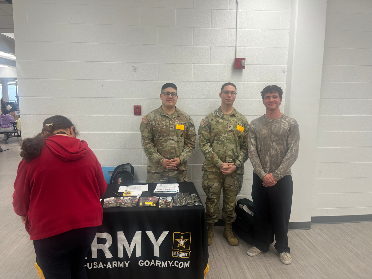 U.S. Military branches such as the Army set up stands during lunch as an alternative path to college. 