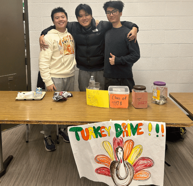 BHS Student Council members Levinson Yang, Tuan Nguyen, and Tony Huang come together at lunch on November 19th to raise money for the annual Turkey Drive. 