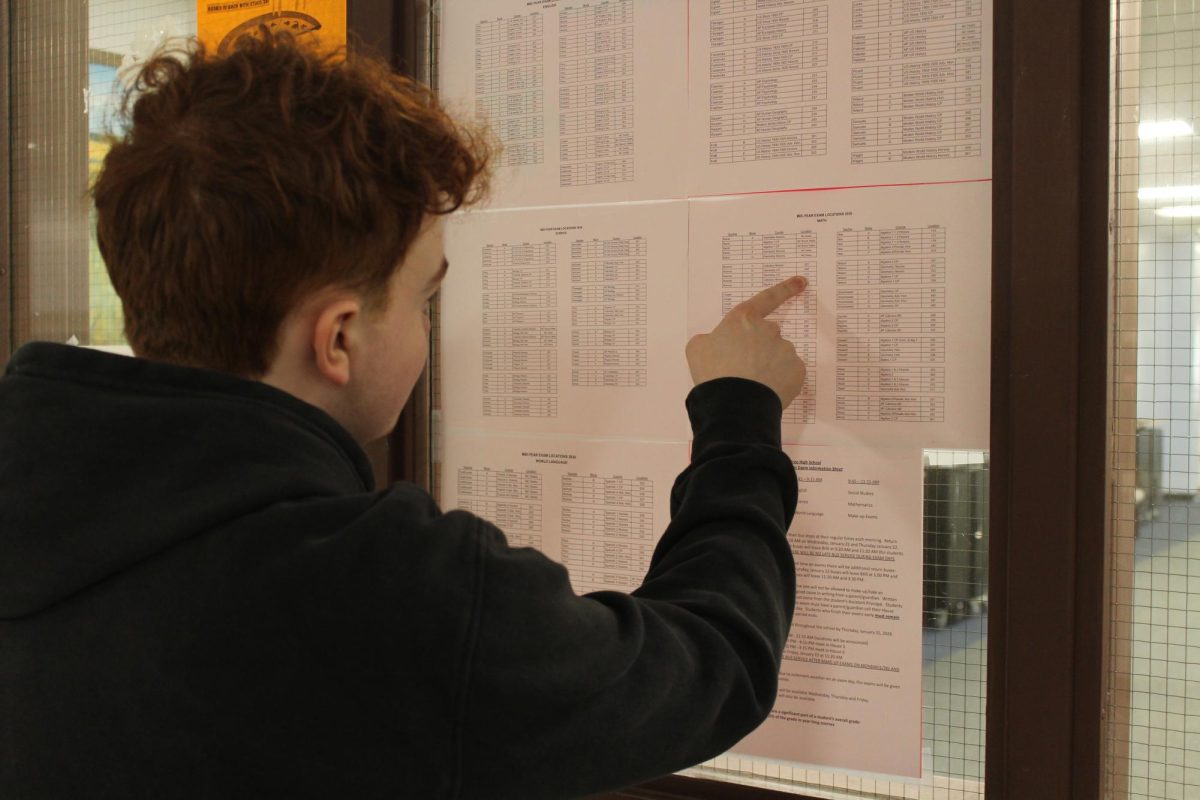 Student John Killen finds his midterm exam location outside of the media center.