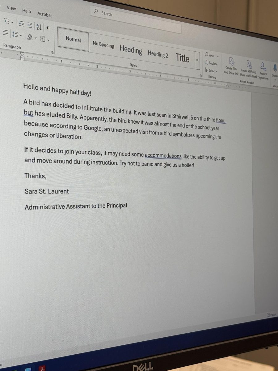 Ms. St. Laurent kept the staff alerted about the bird's status with light-hearted emails.